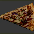 Delicious Pizza Slice Topped With Red Sauce Purple Onions Green Scallions And Crispy Crust