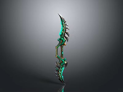 Fantasy Bow Weapon with Green Glowing Accents Intricate Decorative Design and Sharp Edges 3d model