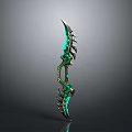 Fantasy Bow Weapon with Green Glowing Accents Intricate Decorative Design and Sharp Edges
