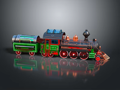 Vintage Green Black Toy Train as Daily Life Decor with Red Wheels Copper Silver Accents 3d model
