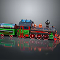 Vintage Green Black Toy Train as Daily Life Decor with Red Wheels Copper Silver Accents