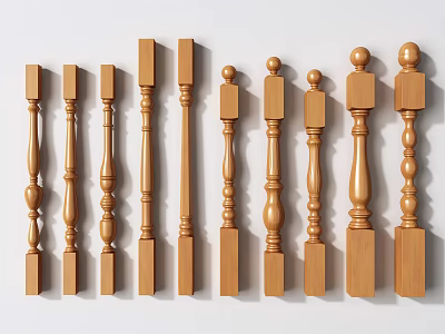 Various Wooden Railing Baluster Designs With Different Decorative Styles for Home Decoration 3d model