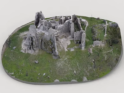 Ancient Castle Ruins As Public Historical Site With Green Grass And Stone Structures 3d model