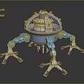 3D Rendered Mechanical Sci-Fi Creature With Blue Legs And Dome Structure