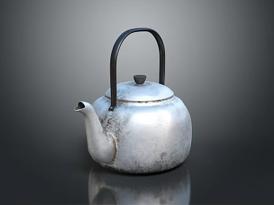Vintage Silver Teapot With Black Handle And Reflective Surface As Household Electrical Appliance 3d model