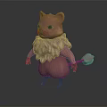 Cute 3D Fantasy Creature With Pink Body And White Fluffy Collar Holding Small Staff