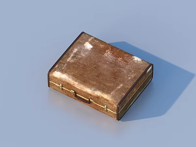 Vintage Brown Leather Storage Box With Golden Metal Clasp For Household Use 3d model