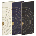Symmetrical Geometric Design Featuring Concentric Circles Radial Lines In Gold Cream Navy And Black