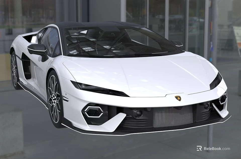 White Lamborghini Convertible Sports Car With Sleek Front Design And Sharp Headlights 3d model 