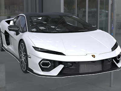 White Lamborghini Convertible Sports Car With Sleek Front Design And Sharp Headlights 3d model