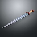 Sword With Silver Sharp Blade And Brown Handle Featuring Light Colored Stripes On Dark Background 3d model