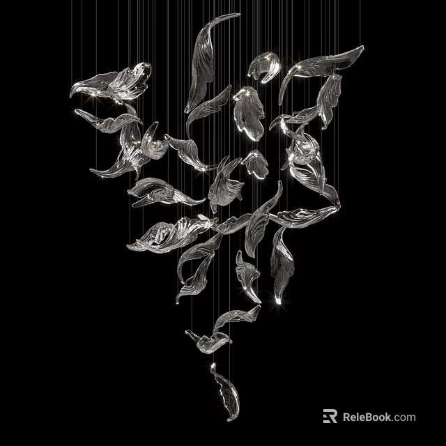 Artistic Metallic Leaf Shaped Wall Decoration With Hanging Design Elements 3d model 