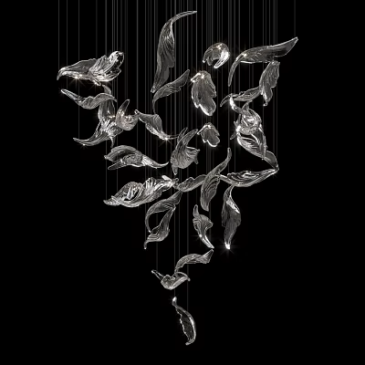 Artistic Metallic Leaf Shaped Wall Decoration With Hanging Design Elements 3d model