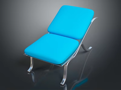 Blue Contemporary Lounge Chair With Upholstered Cushion And Silver Metal Frame 3d model