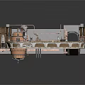 3D Industrial Factory Model With Circular Pipes Equipment And Brown Metal Platform