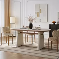 Oval White Dining Table Set With Three Woven Chairs Unique Base And Abstract Painting