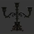 Vintage Ornate Metal Candelabra With Three Light Branches And Intricate Carvings