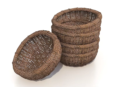 Set Of Brown Woven Textured Baskets For Decoration 3d model