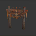 Traditional Cultural Archway Structure With Patterned Pillars Beam Circular Elements And Tassels