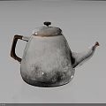Vintage Silver Metal Teapot With Brown Handle And Small Lid Knob