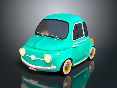 Turquoise Vintage Style Electric Toy Car with Round Headlights and Yellow Accent Wheels for Kids 3d model