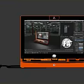 Orange Electronic Workstation with Screen Displaying 3D Model Interface and Keyboard Mouse Area