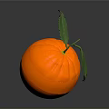 Fresh Ripe Orange With Green Leaves On Dark Shiny Background