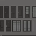 Various Black Door Designs Featuring Glass Panels And Different Panel Styles 3d model