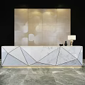 Modern Marble Reception Desk Featuring Geometric Pattern And Cloud Shaped Backdrop 3d model