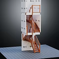 Wooden Stairs Connecting White Cubes With Black Patterns On Sides And Gray Grid Platform