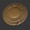 Ornamental Golden Rotary Wheel Frame With Intricate Grid Design And Sturdy Base