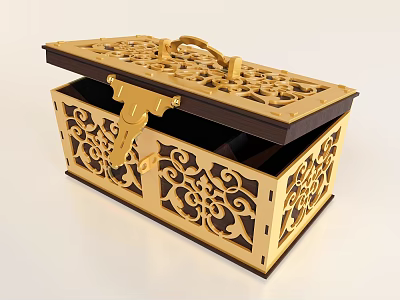 Decorative Ornament Set With Gold And Dark Brown Carved Box Clasp And Handle 3d model