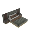 Double Bed With Green Diamond Pattern Headboard Wooden Frame And Brown White Pillows
