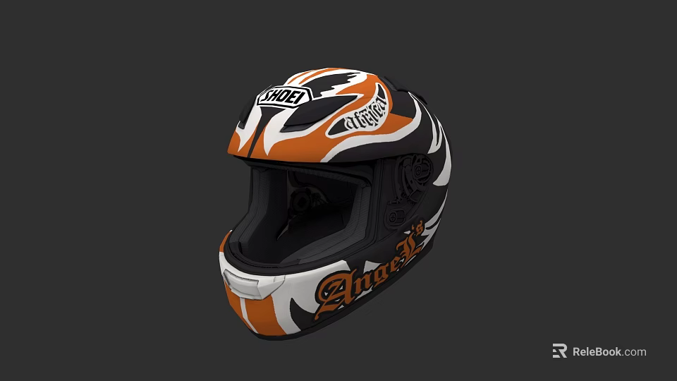 Black White Orange Patterned Helmet With LOBO ANSWER And Alpinestars Logo 3d model 