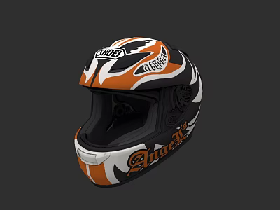 Black White Orange Patterned Helmet With LOBO ANSWER And Alpinestars Logo 3d model