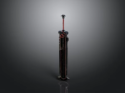 Black And Red Fantasy Sword With Intricate Hilt Ornate Design Long Blade 3d model