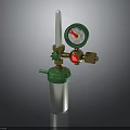 Industrial Pressure Gauge Device With Silver Cylinder Green Base Red Knob And Brass Fittings