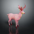 Pink Deer Sculpture with Yellow Spots Red Antlers and Red Hooves Artistic Carving Design