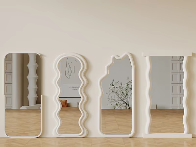Modern White Decorative Mirrors with Various Curved Shapes for Home Interior Design 3d model