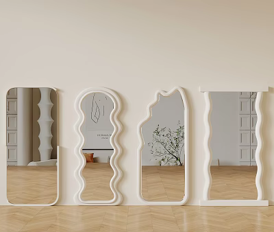 Modern White Decorative Mirrors with Various Curved Shapes for Home Interior Design 3d model