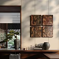 Natural Style Decorative Ornament Set With Four Panel Wall Art Potted Plant And Ceramic Vases