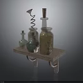 Stone Table Display With Various Decorative Bottles Spiral Decoration Wooden Stopper Golden Texture Dark Background