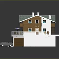 Modern House Exterior Featuring White Roof Wooden Details Terrace Stairs And Cars