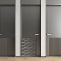 Modern Dark Gray Hinged Doors With Vertical Stripes And Grid Design On Light Wall 3d model