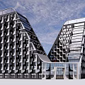Contemporary Hotel Building Featuring Unique Geometric Facade And Twin Tower Structure 3d model