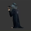 Mystical Wizard Figure In Blue Robe With Pointed Hat And Wand