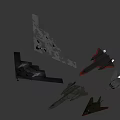 Various Stealth Fighter Jets In Dark Colors With Different Wing Designs
