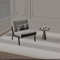 Comfortable Beige Fabric Leisure Chair With Wooden Frame And Decorative Pillow In Soft Lit Room
