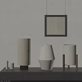 Modern Table Lamps With Various Fabric Shades Wooden Base On Dark Cabinet Gray Wall Decorative Painting