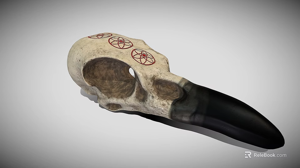 Detailed Bird Skull With Red Pentagram Patterns And Black Beak On Neutral Background 3d model 